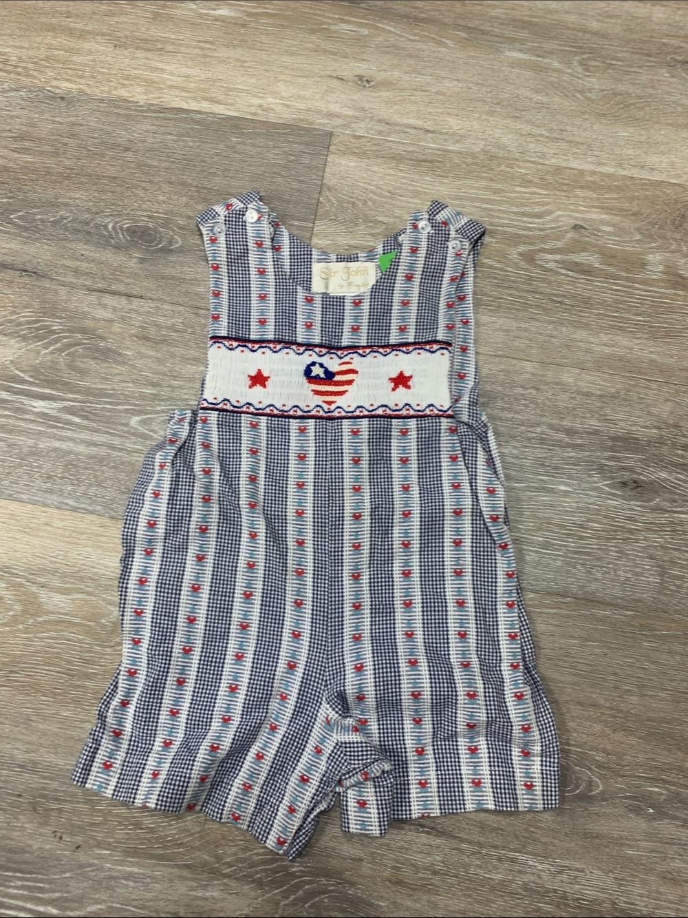 Boys Smocked Patriotic Stripe Romper - Blue & Red